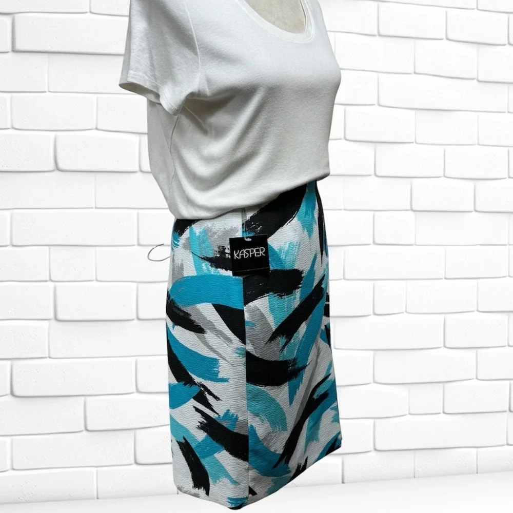 Kasper Womens Size‎ 12 Turquoise Abstract Brushstroke Textured Pencil Skirt NWT